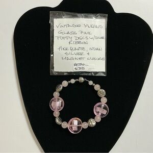 Vintage Murano Glass Pink Quartz Indian Silver Magnetic Closure